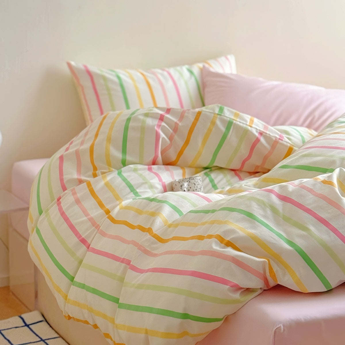 Colorful Pastel Stripes Bedding Set — Soft-Touch Cotton Duvet & Pillowcases — Lifestyle 5