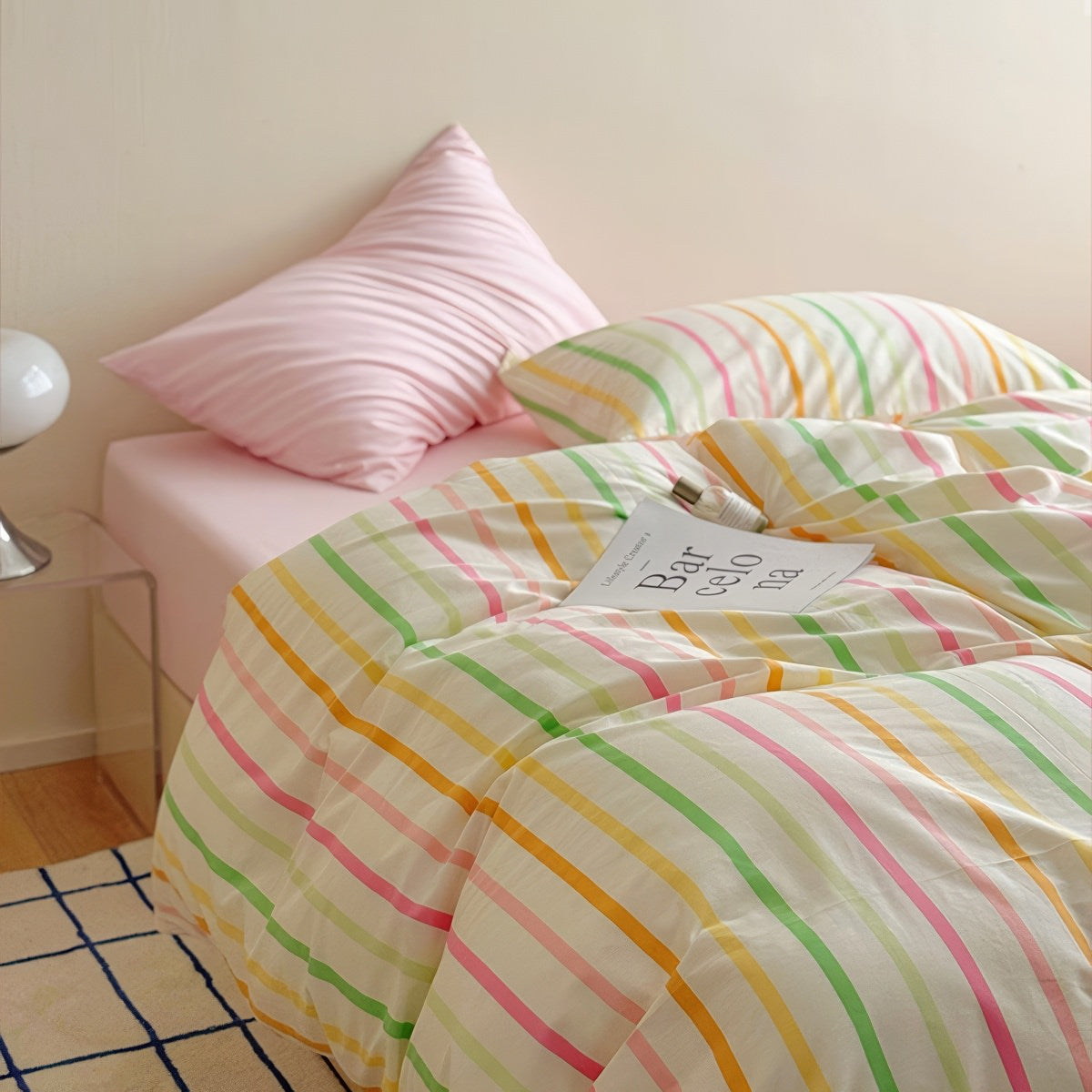 Colorful Pastel Stripes Bedding Set — Soft-Touch Cotton Duvet & Pillowcases — Front view