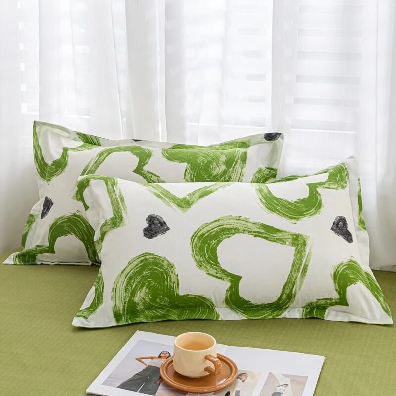 Green Hearts Bedding Set — Soft-Touch Cotton Duvet & Pillowcases — Lifestyle 5