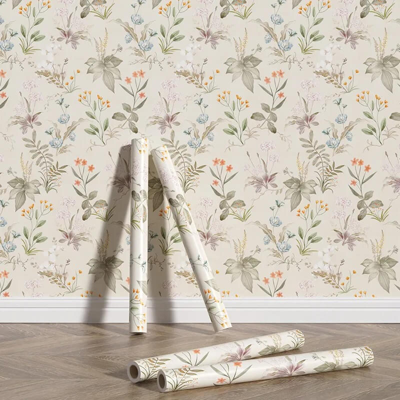 Beige Floral Removable Wallpaper — Considered Home Styling — Front view