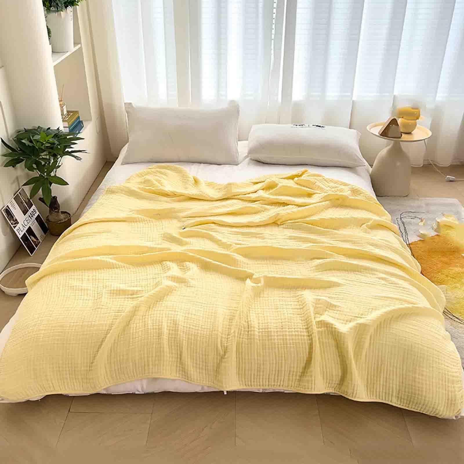 Cotton Muslin Boho Throw Blanket for Relaxation and Comfort, Available in Yellow, Pink, Blue, Green – Multiple Sizes — Lifest