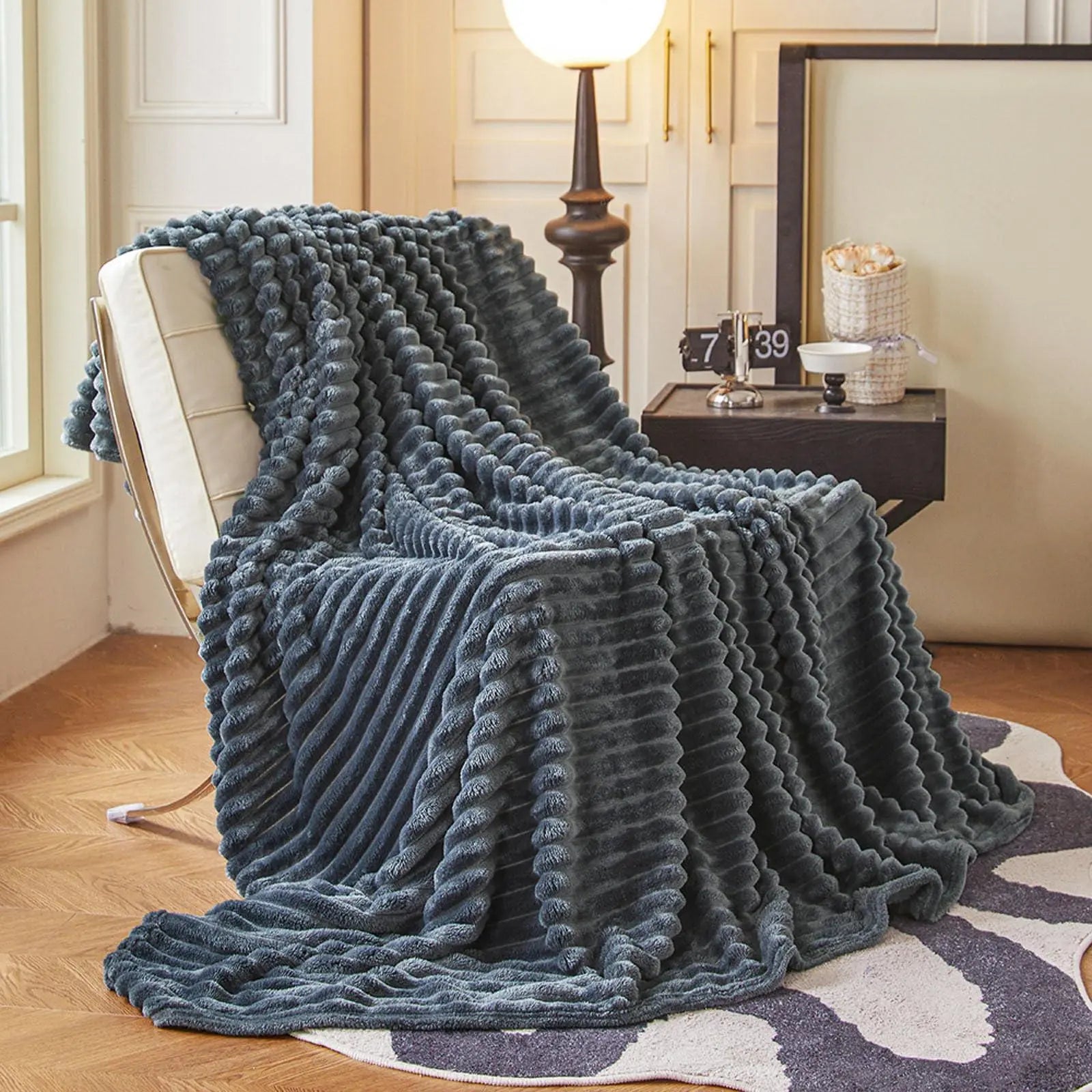Faux Rabbit Fur Throw Blanket in Light Grey, Milky White, Khaki, or Pink – Available in Single, Double, Queen, and King Sizes