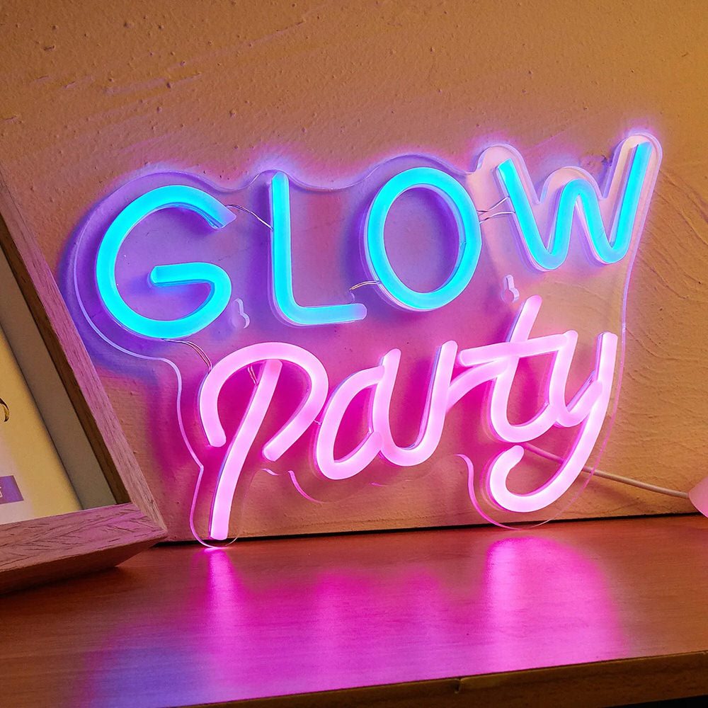 Glow Party Blue & Pink LED Neon Sign — Front view