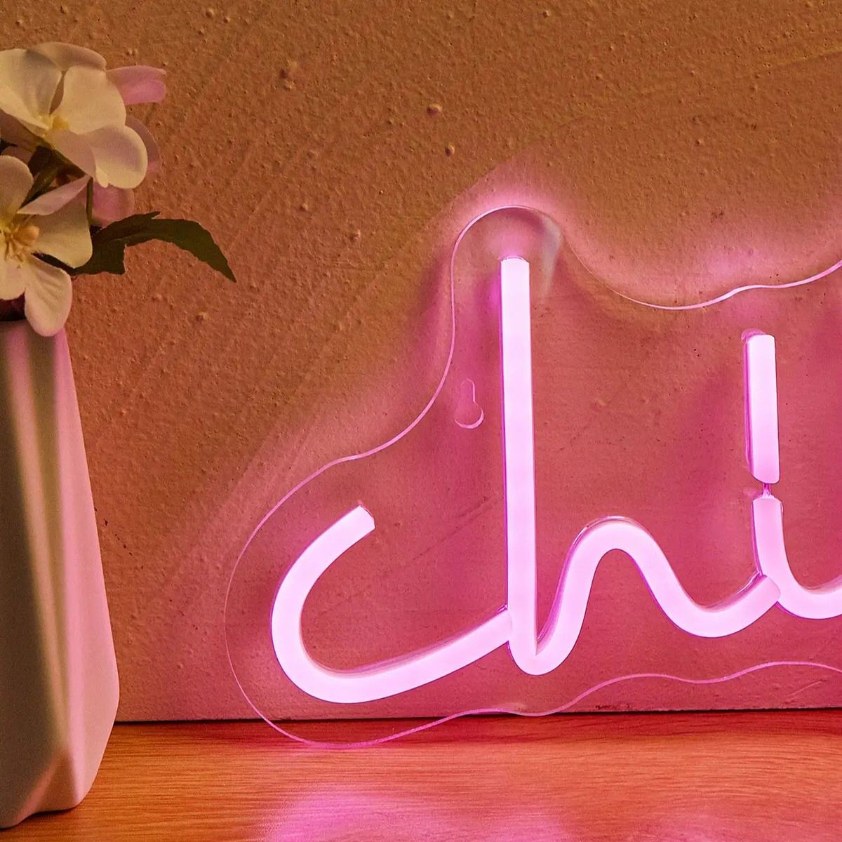 Pink Chill Wall Neon Sign — Warm LED Mood Lighting for Bedside — Detail