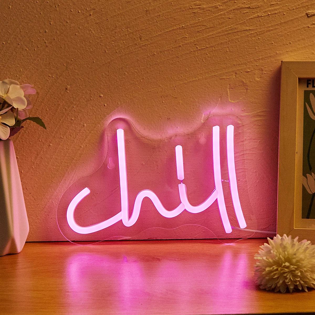 Pink Chill Wall Neon Sign — Warm LED Mood Lighting for Bedside — Front view