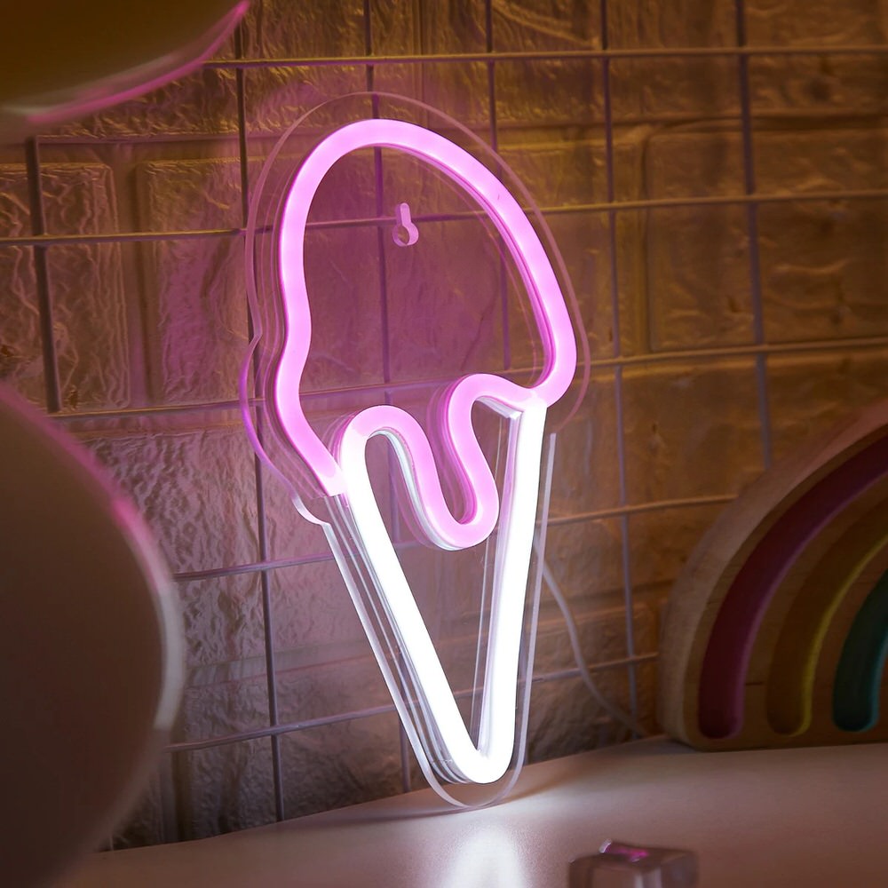 Pink Ice Cream LED Neon Sign — Warm LED Mood Lighting for Bedside — Detail