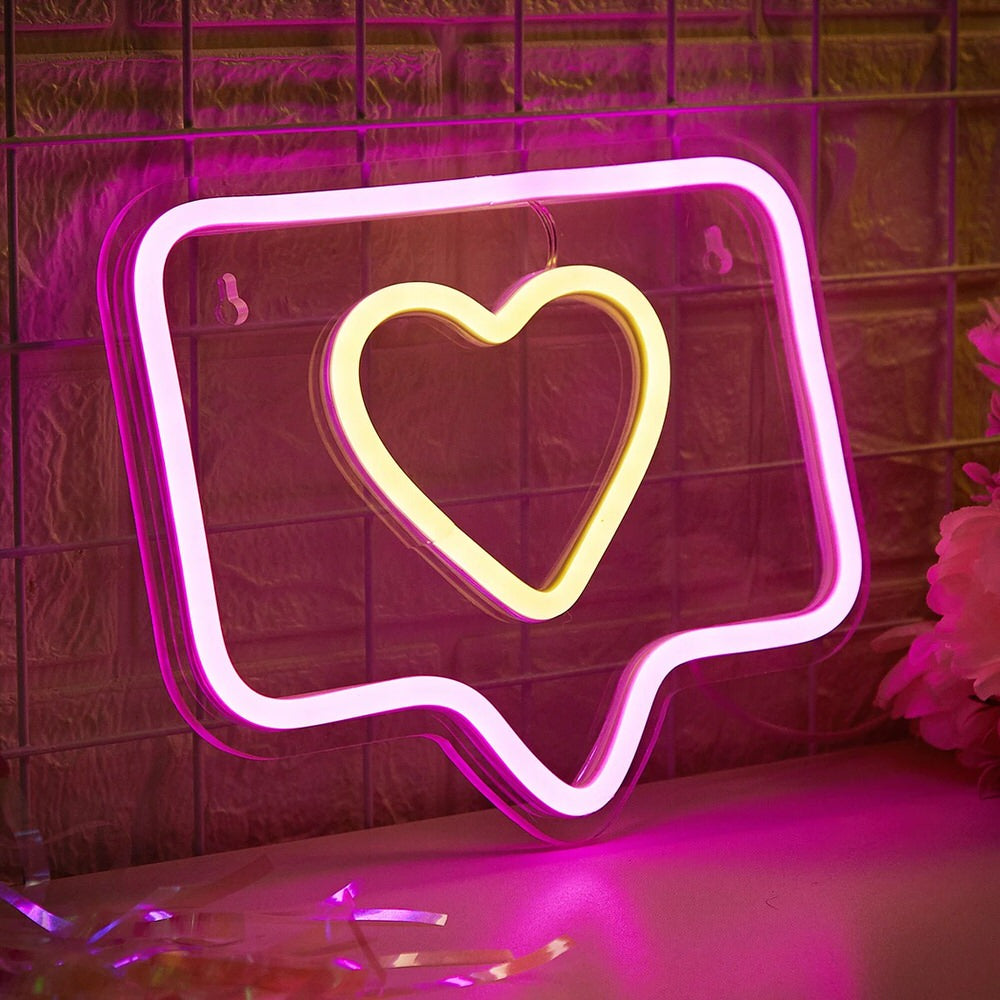 Like Button LED Neon Sign — Warm LED Mood Lighting for Bedside — Front view