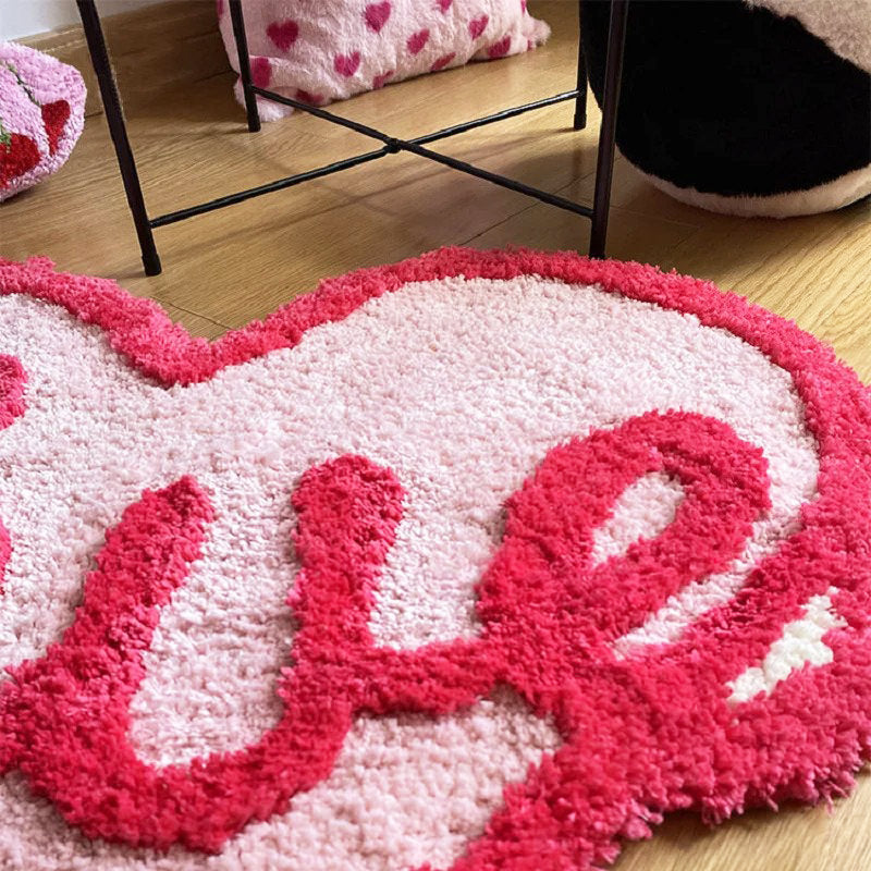 Pink Love Heart Tufted Accent Rug — Soft Accent Rug for Bedroom Layering — Detail