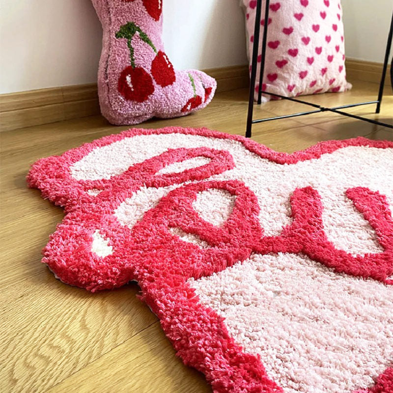 Pink Love Heart Tufted Accent Rug — Soft Accent Rug for Bedroom Layering — Lifestyle 2