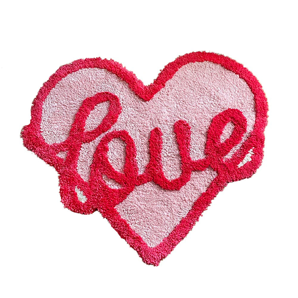 Pink Love Heart Tufted Accent Rug — Soft Accent Rug for Bedroom Layering — Front view