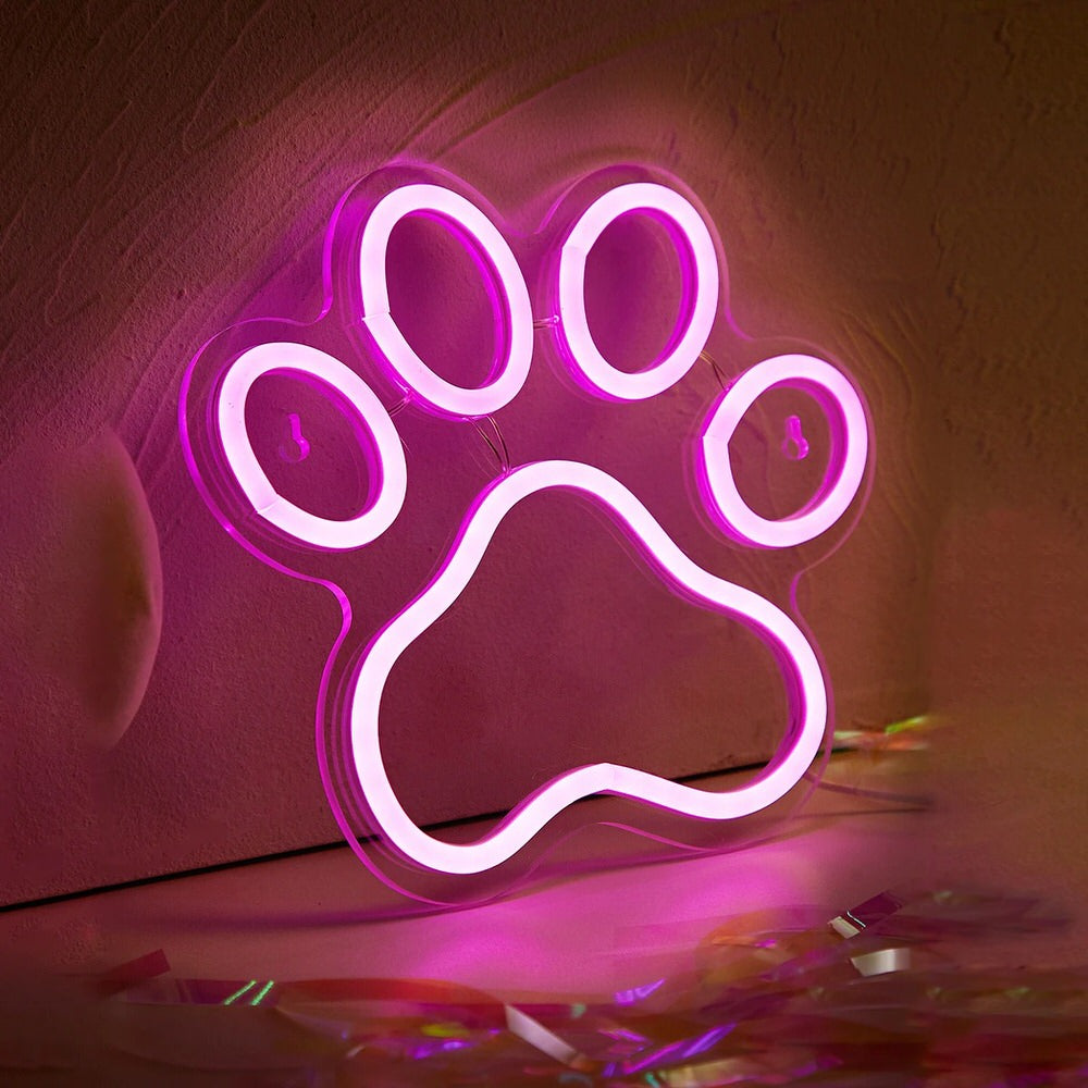 Pink Cat Paw LED Neon Sign — Warm LED Mood Lighting for Bedside — Detail