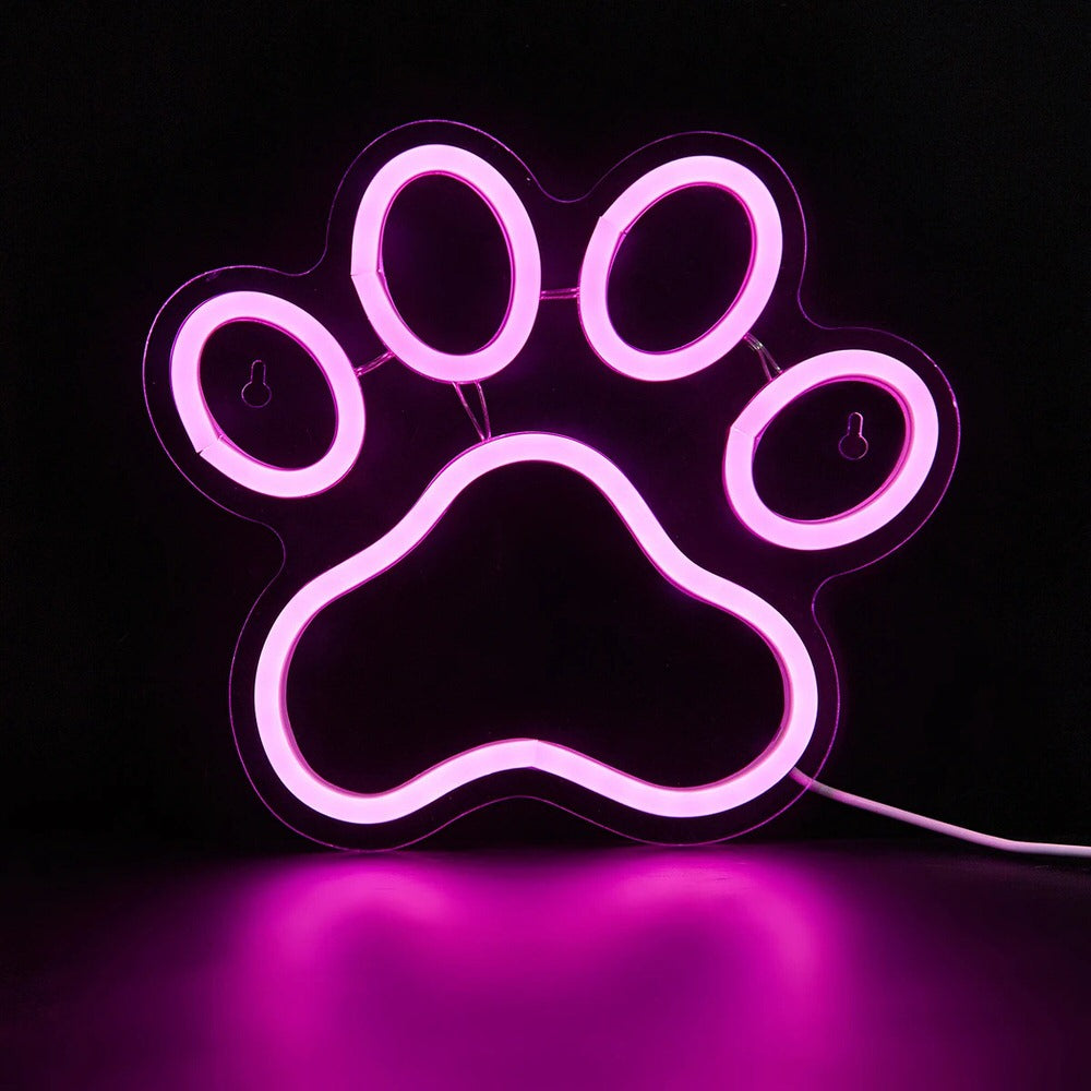 Pink Cat Paw LED Neon Sign — Warm LED Mood Lighting for Bedside — Front view