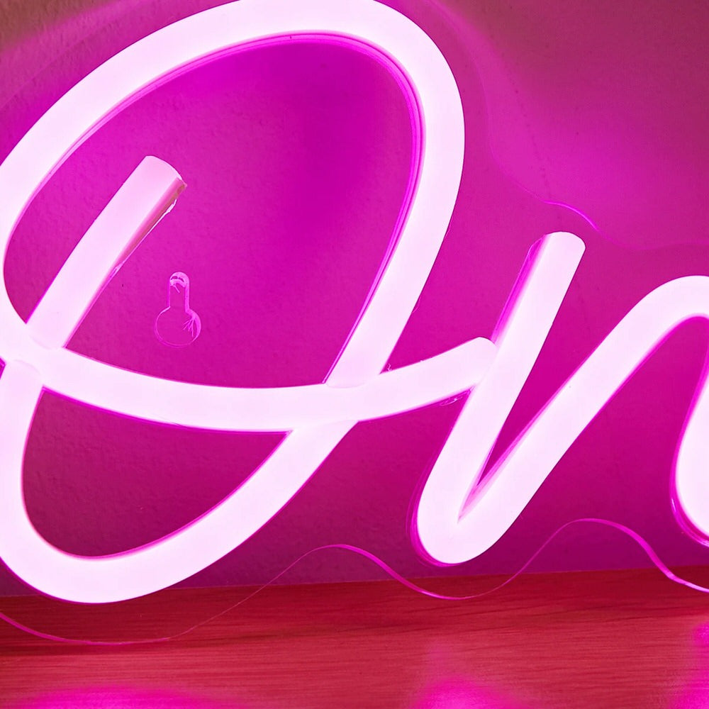 Pink "One" LED Wall Neon Sign — Warm LED Mood Lighting for Bedside — Lifestyle 1
