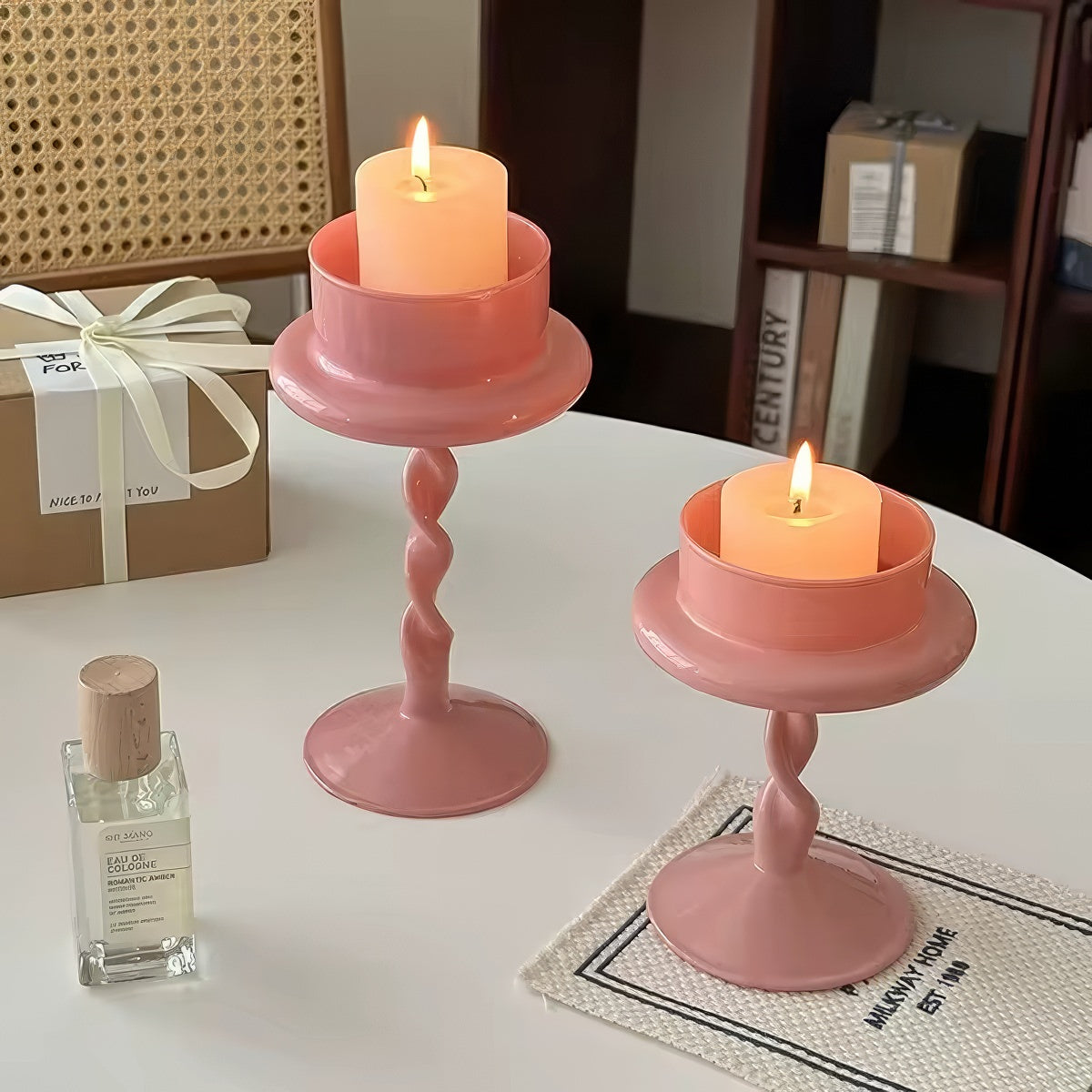 Pink Swirl Glass Candle Holder — Decorative Vase for Considered Styling — Lifestyle 2