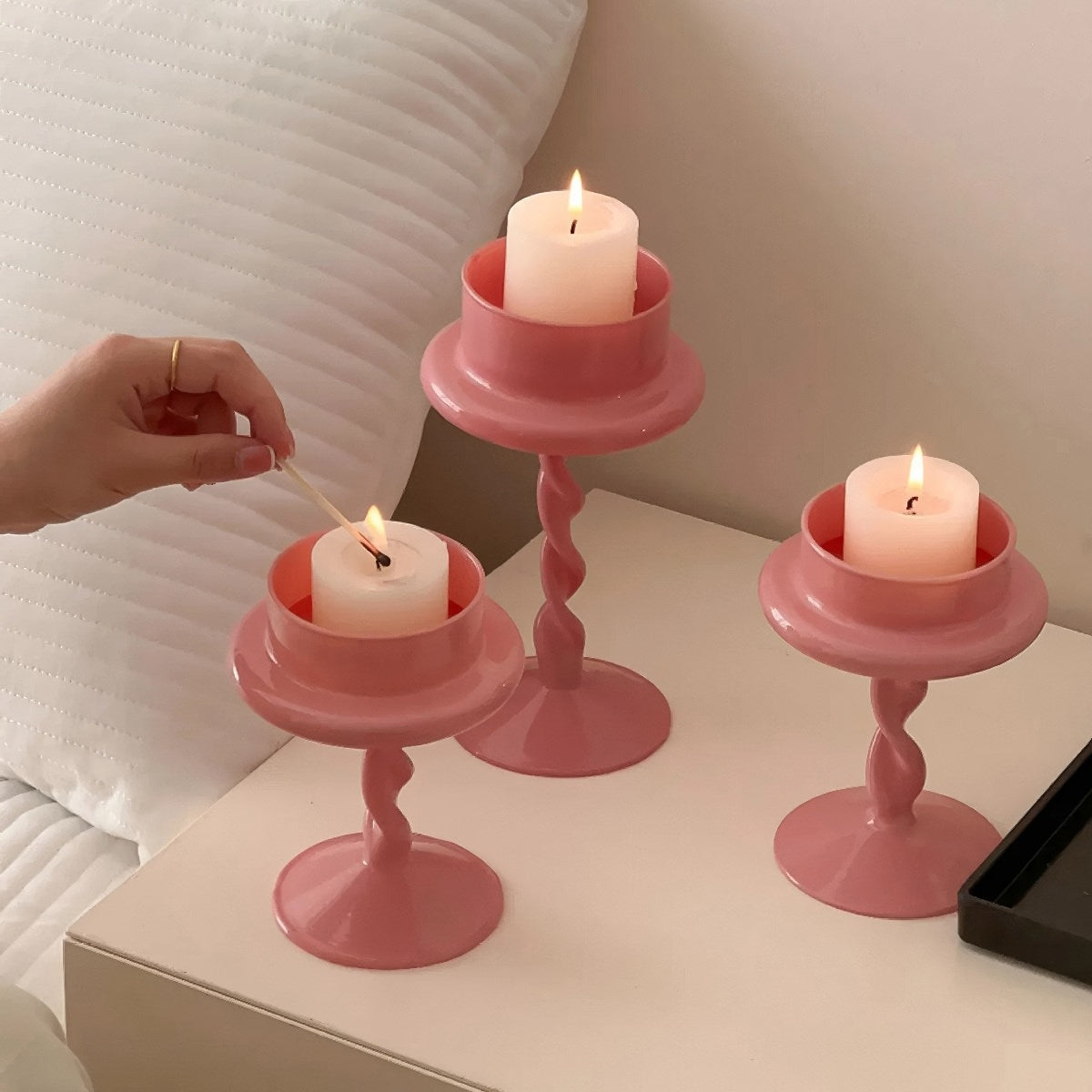 Pink Swirl Glass Candle Holder — Decorative Vase for Considered Styling — Lifestyle 5