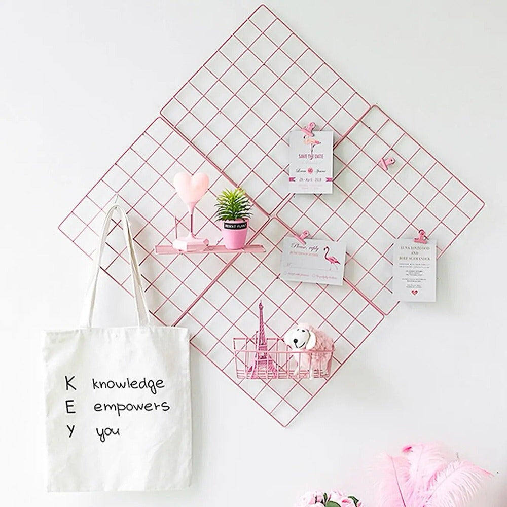 Pink Wall Grid Organizer — Considered Home Styling — Front view