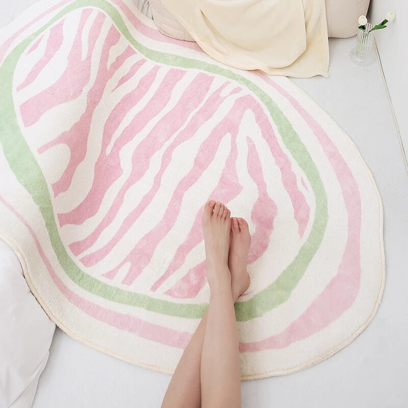 Pink Zebra Print Accent Rug — Soft Accent Rug for Bedroom Layering — Lifestyle 1