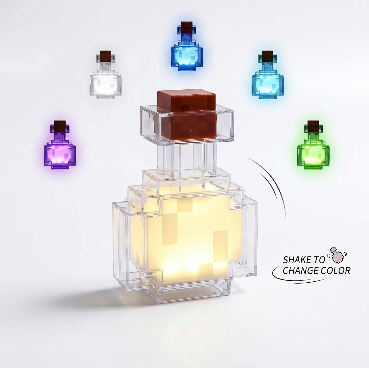 Pixel Potion Bottle Touch Night Light — Warm LED Mood Lighting for Bedside — Front view