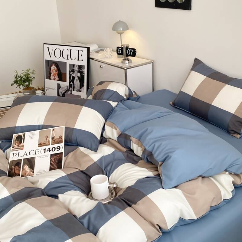 Large Plaid Bedding Set — Cotton Duvet Cover for Bedroom Refresh — Front view