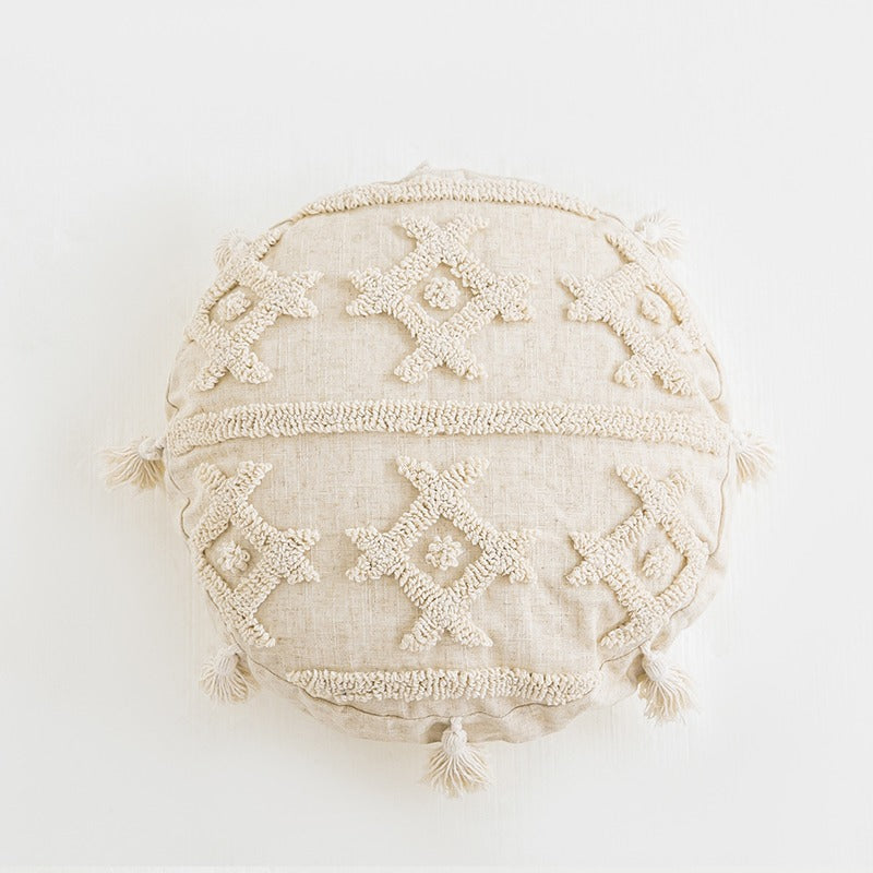 Beige Boho Tufted Cushion Cover — Soft Textured Pillow for Bedroom Layering — Lifestyle 6