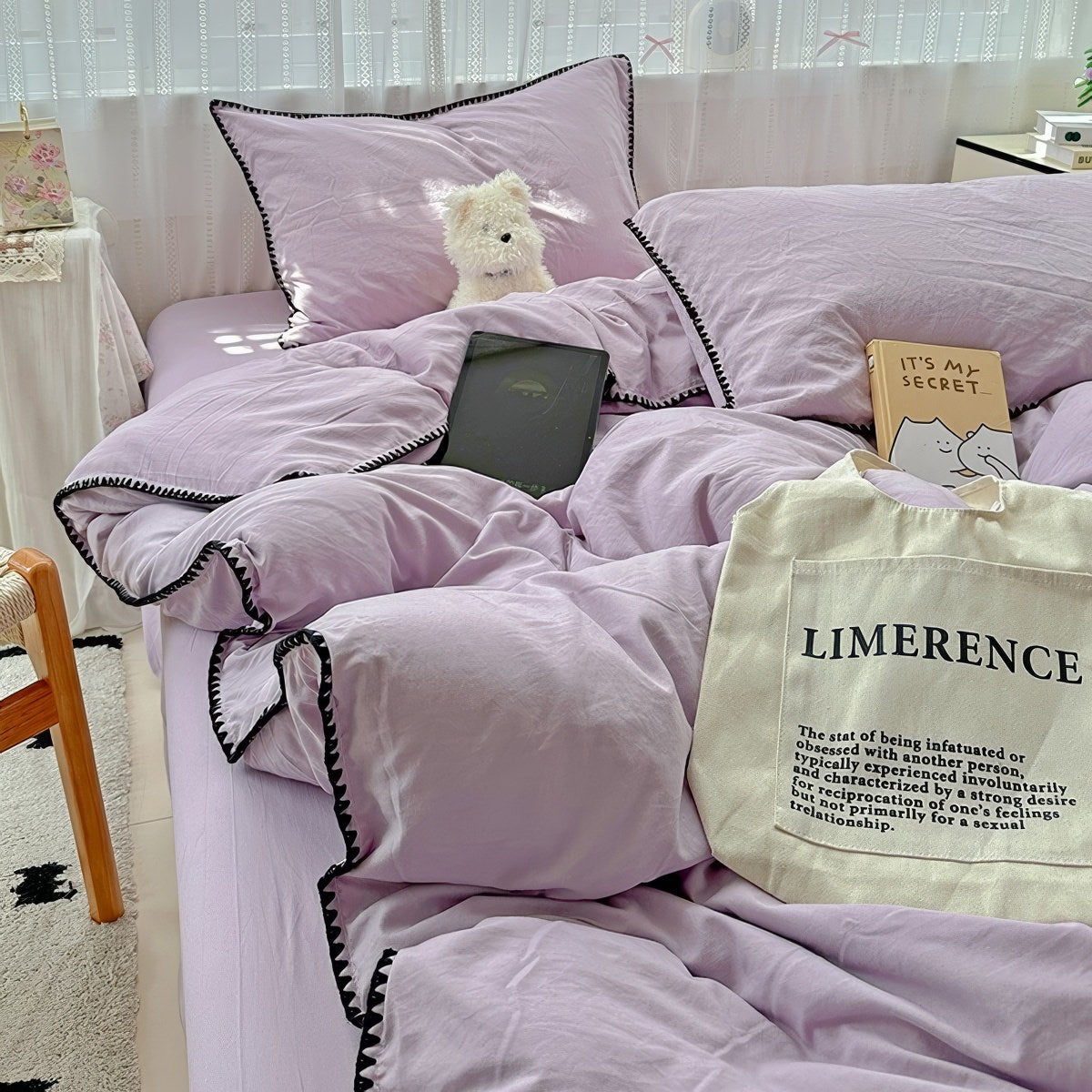 Plain Stitched Shell-Edge Bedding Set — Solid Duvet Cover with Scalloped Trim — Lifestyle 8