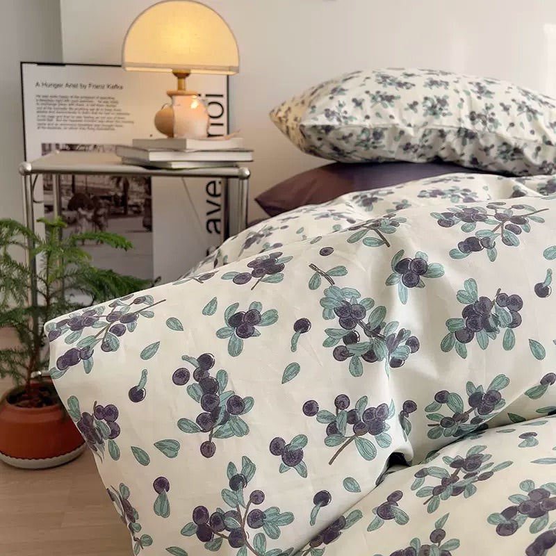 Plum Tree Print Bedding Set — Soft-Touch Cotton Duvet & Pillowcases — Detail