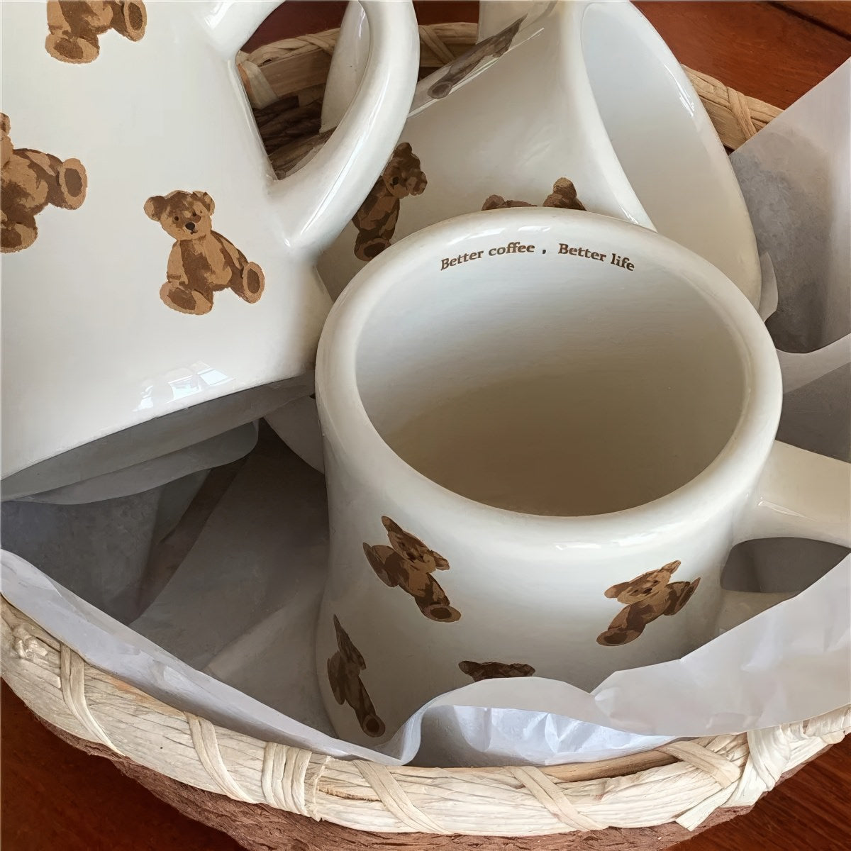 Plush Bear Coffee Mug — Ceramic Cup with Soft Bear-Print Pattern — Lifestyle 3