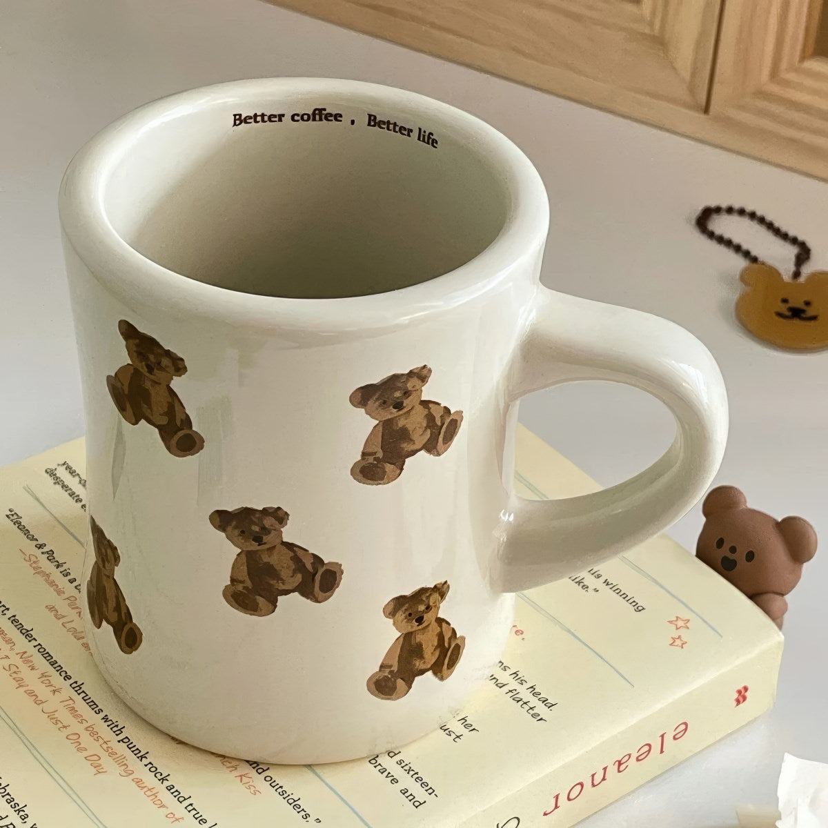 Plush Bear Coffee Mug — Ceramic Cup with Soft Bear-Print Pattern — Lifestyle 4