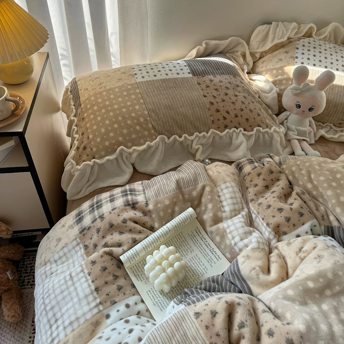 Patchwork Ruffle Bedding Set — Plush Fleece Cover for Cosy Winter Bedrooms — Lifestyle 2