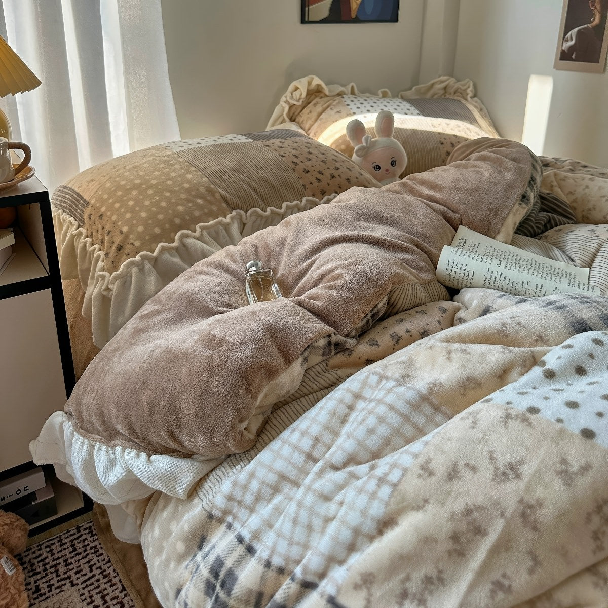 Patchwork Ruffle Bedding Set — Plush Fleece Cover for Cosy Winter Bedrooms — Lifestyle 3