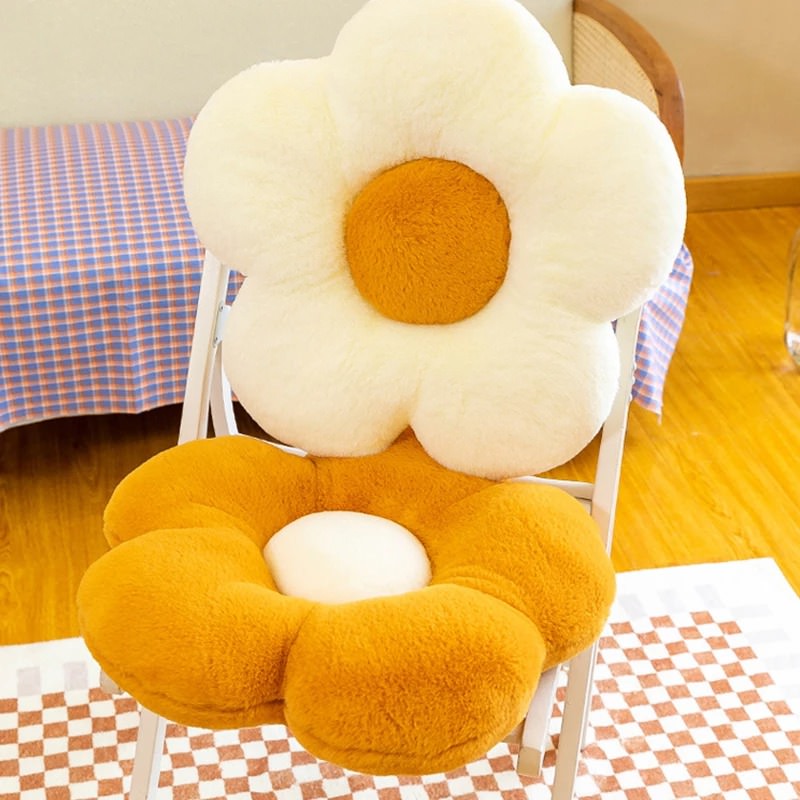 Daisy Decorative Pillow — Furry Petal Cushion for Bedrooms — Front view