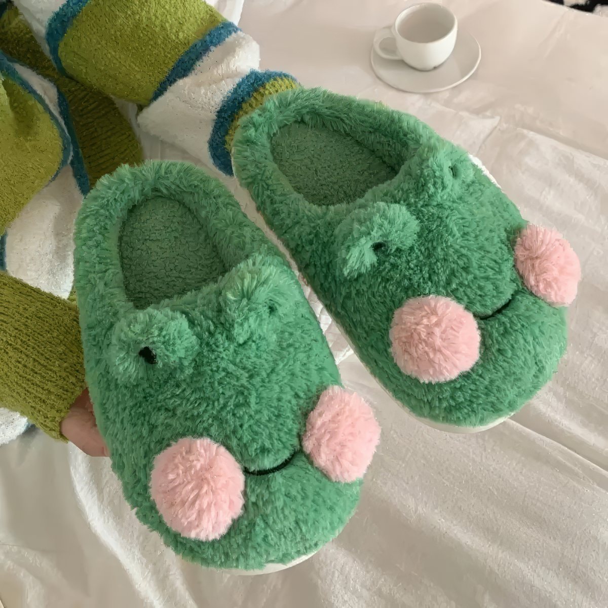 Plush Frog Slippers — Soft Indoor House Slippers with Anti-Slip Sole — Lifestyle 1