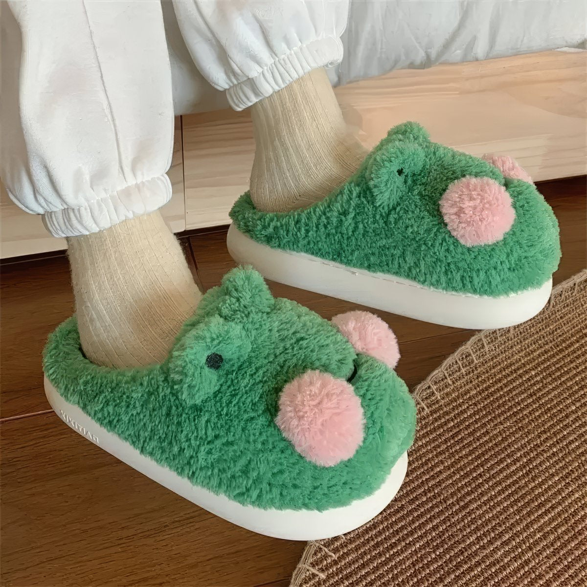 Plush Frog Slippers — Soft Indoor House Slippers with Anti-Slip Sole — Lifestyle 2