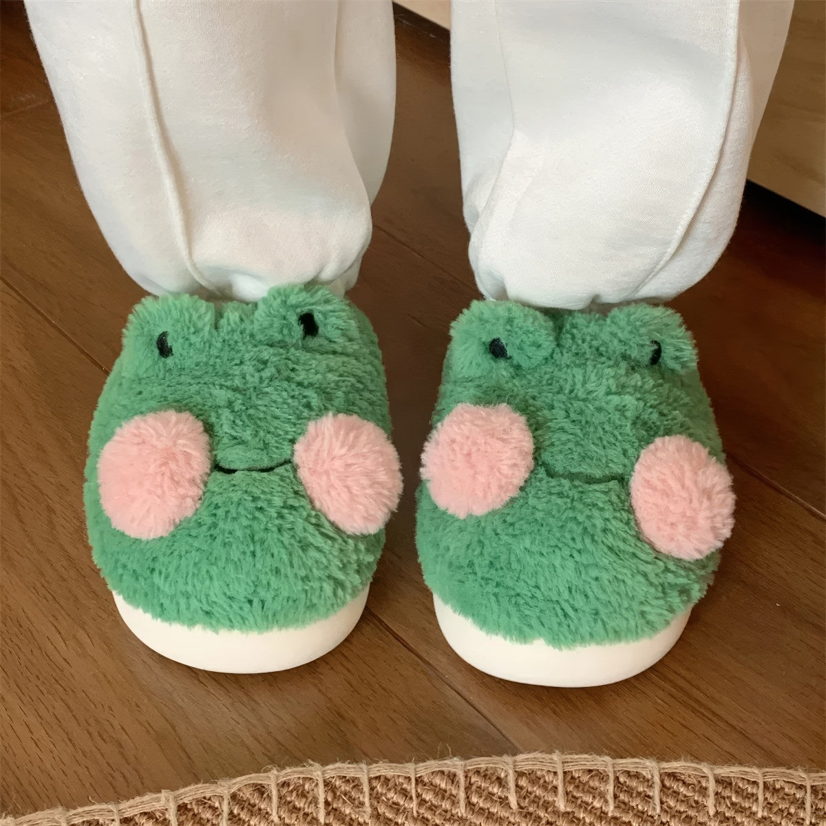 Plush Frog Slippers — Soft Indoor House Slippers with Anti-Slip Sole — Lifestyle 3