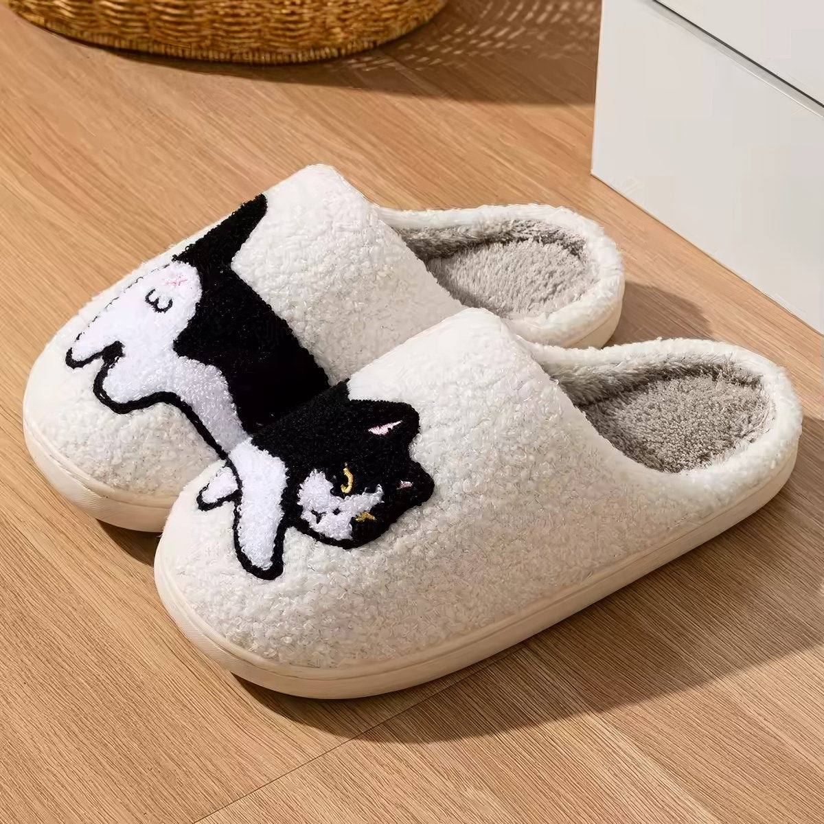 Plush Kitty Slippers — Plush Indoor Slip-On for Home Comfort — Lifestyle 3