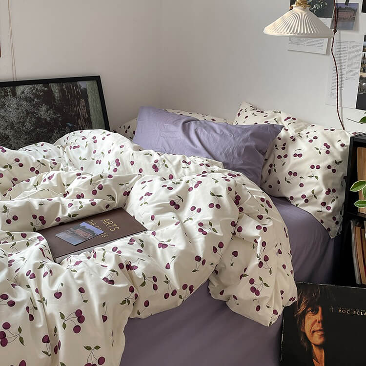 Purple Cherries Bedding Set — Soft Fruit-Print Duvet Cover for Playful Bedrooms — Lifestyle 7