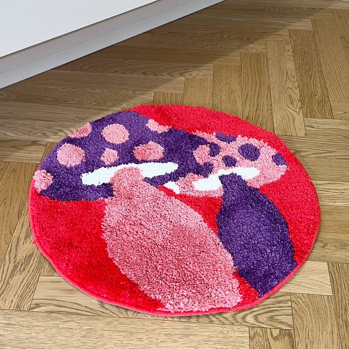 Indie Mushrooms Round Accent Rug — Soft Accent Rug for Bedroom Layering — Lifestyle 4