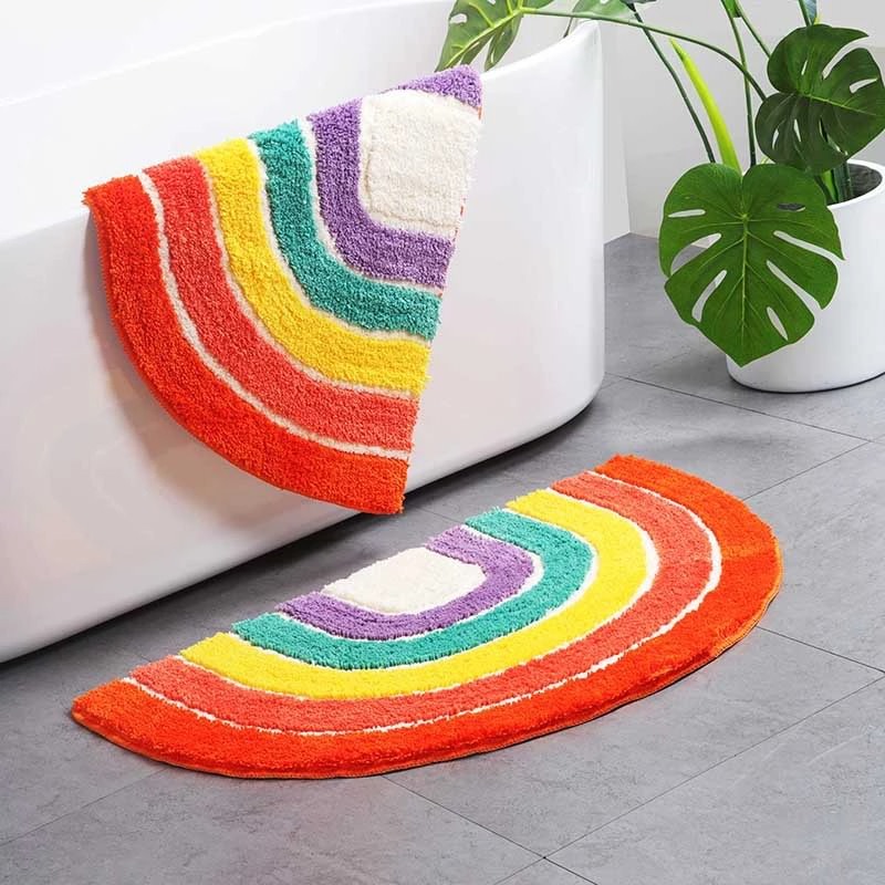 Fluffy Rainbow Accent Rug — Soft Accent Rug for Bedroom Layering — Lifestyle 1