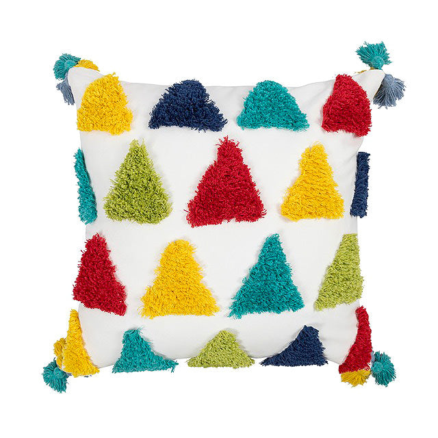 Rainbow Tassels Cushion Cover — Tasselled Rainbow Trim for Bright Bedroom Layering — Lifestyle 6