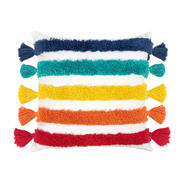 Rainbow Tassels Cushion Cover — Tasselled Rainbow Trim for Bright Bedroom Layering — Lifestyle 4