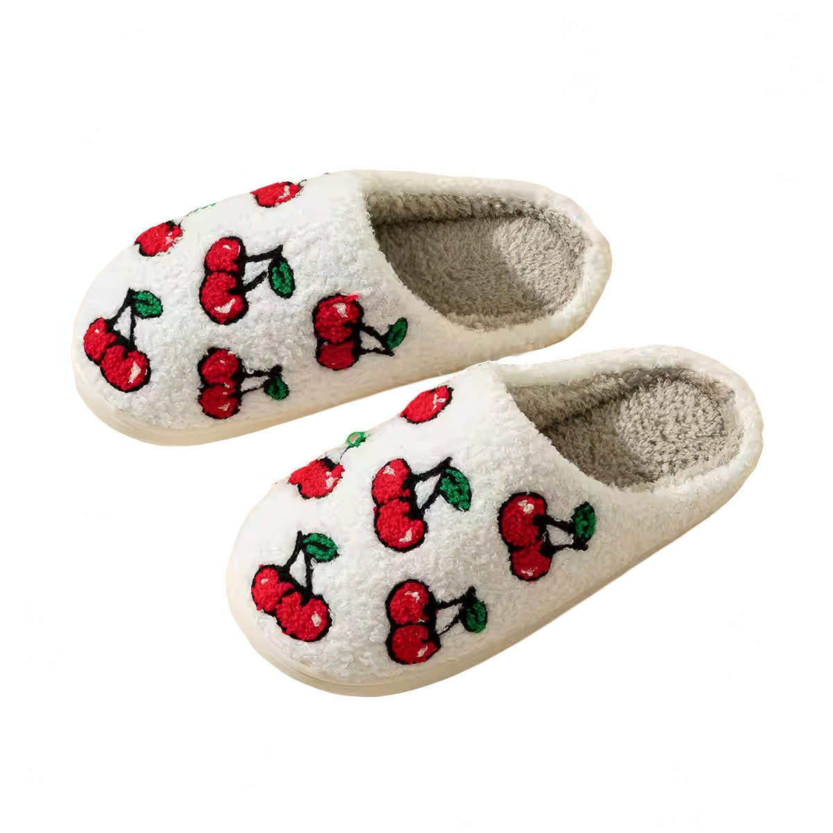 Red Cherries Soft Plush House Slippers — Front view