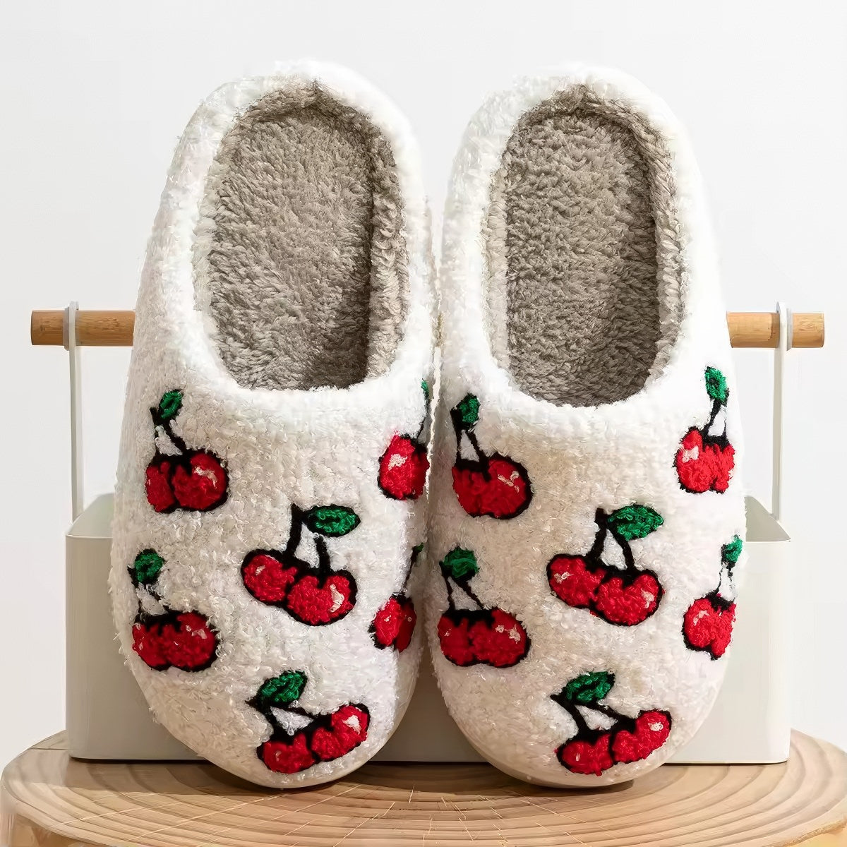 Red Cherries Soft Plush House Slippers — Lifestyle 5