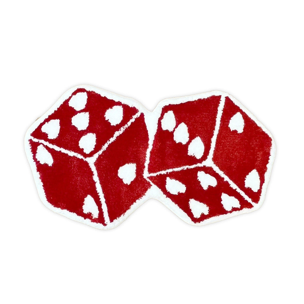 Red Hearts Dice Tufted Accent Rug — Soft Accent Rug for Bedroom Layering — Front view