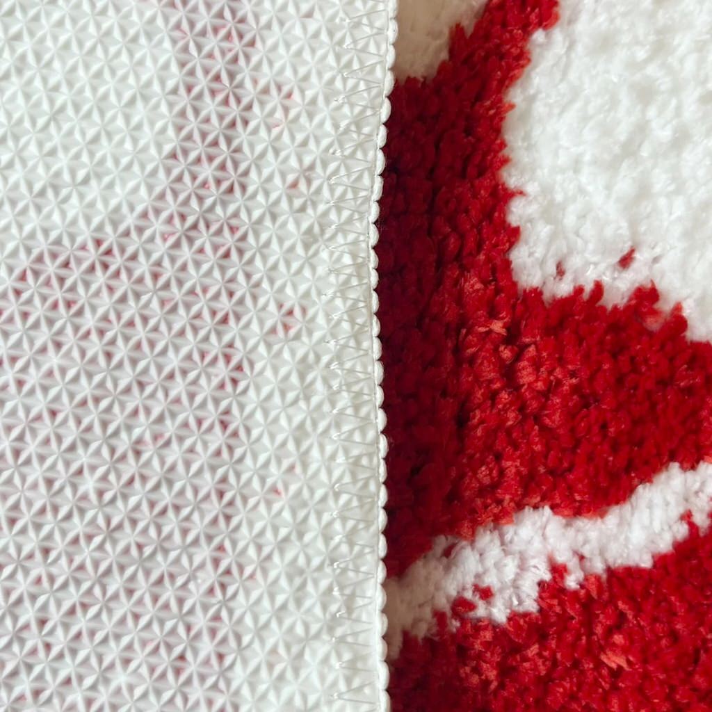 Red Hearts Dice Tufted Accent Rug — Soft Accent Rug for Bedroom Layering — Lifestyle 3