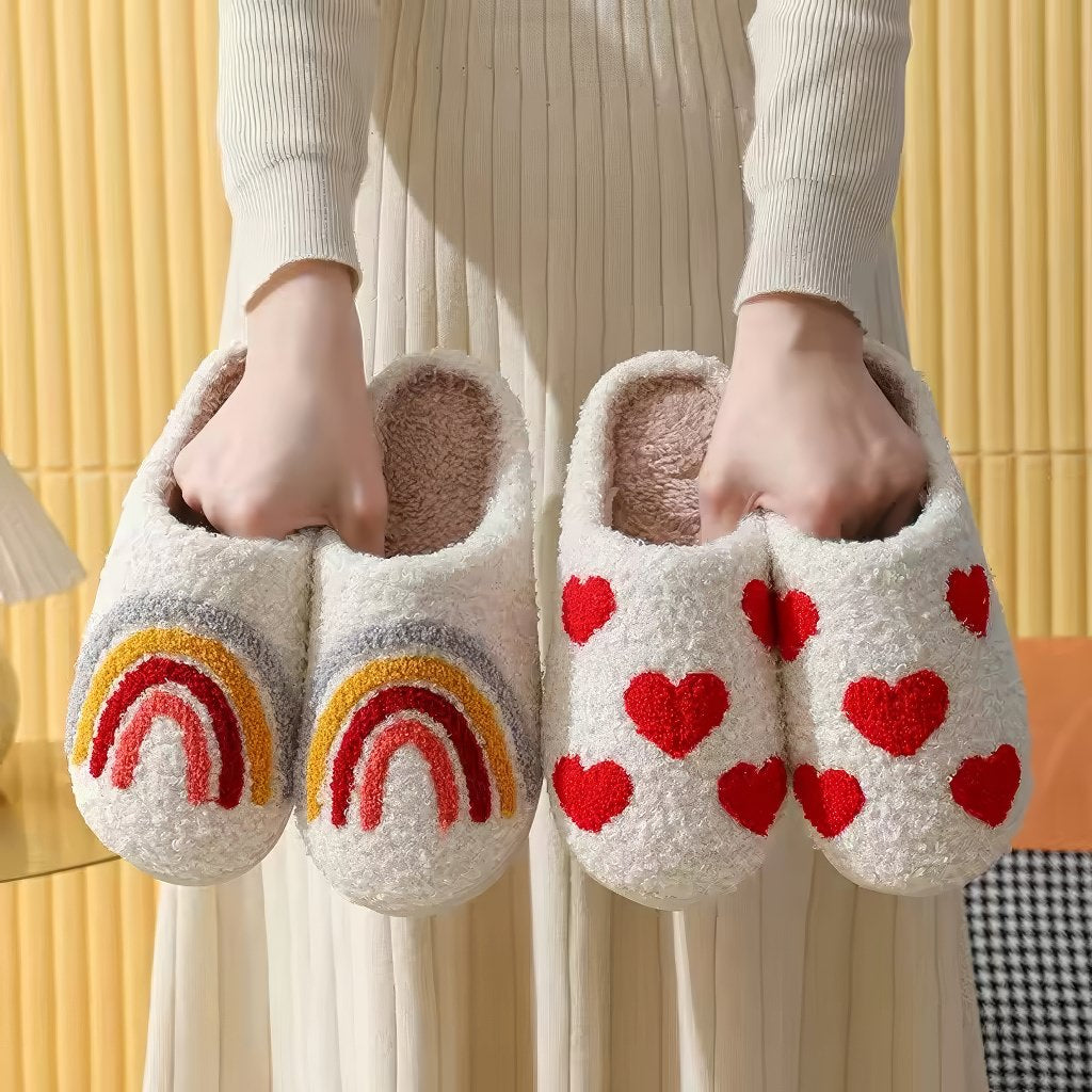 Red Hearts Soft Plush House Slippers — Detail