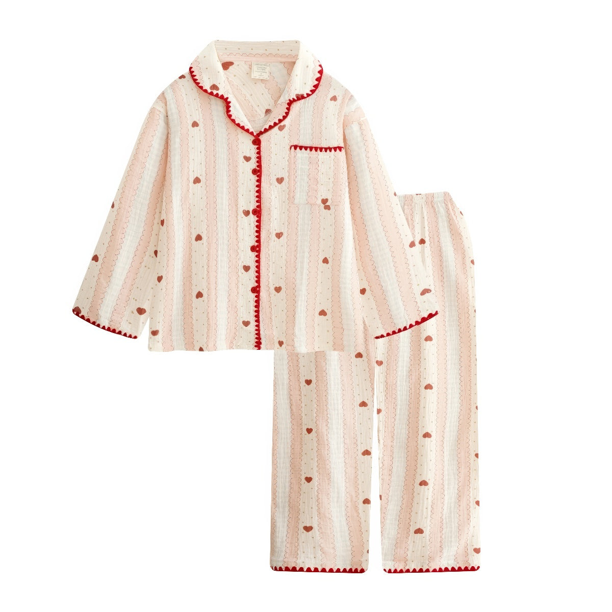 Heart Print Pyjama Set — Stitched-Edge Cotton Blend for Cosy Evenings — Front view
