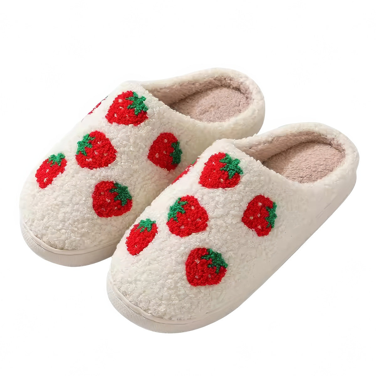 Red Strawberries Soft Plush House Slippers — Front view