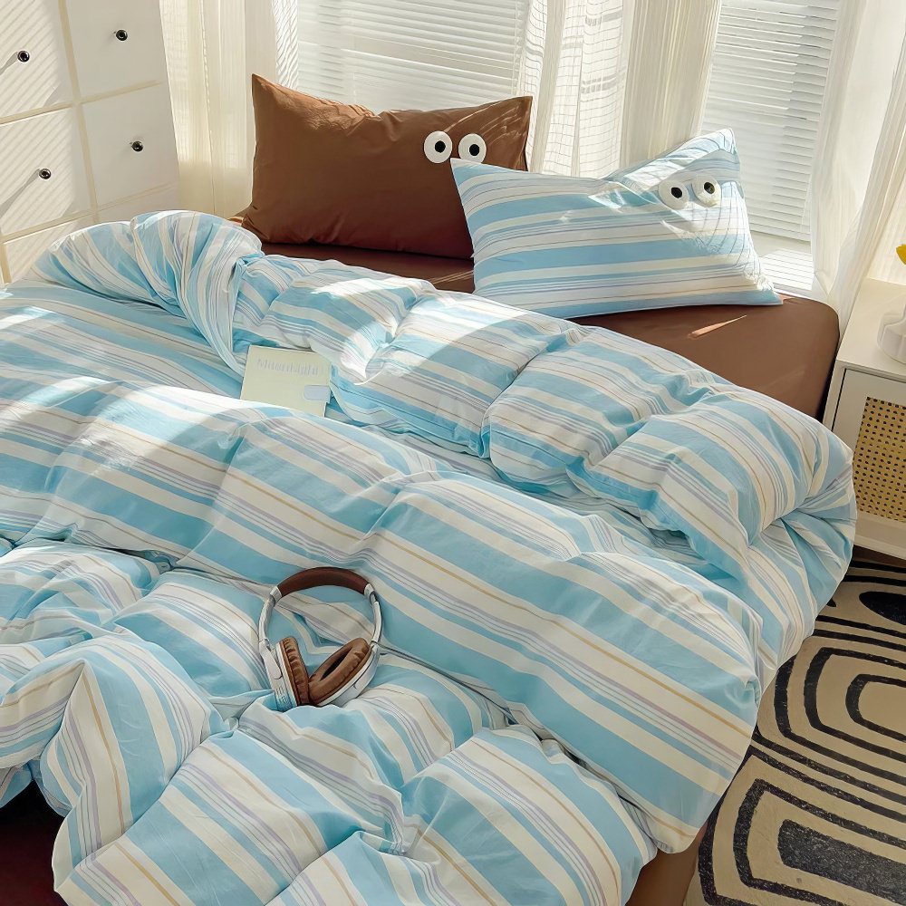 Pastel Retro Striped Bedding Set — Soft-Touch Cotton Duvet & Pillowcases — Lifestyle 8