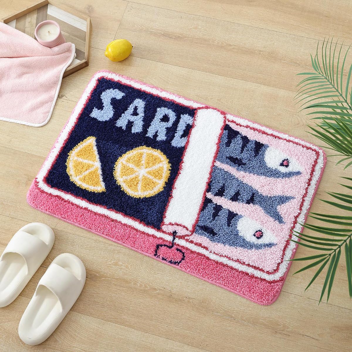 Retro Sardine Tin Tufted Floor Mat — Soft Accent Rug for Bedroom Layering — Lifestyle 2