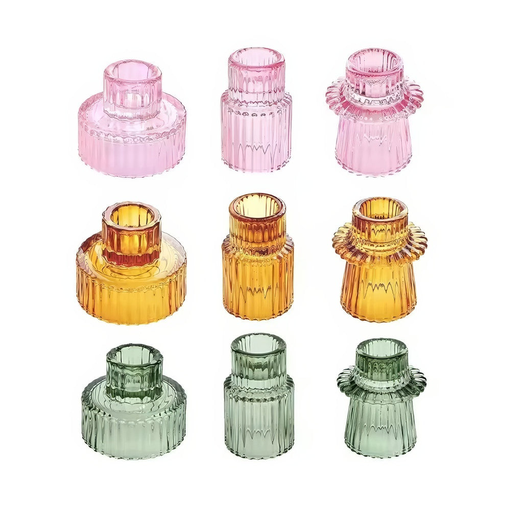 Ribbed Glass Mini Desk Candle Holders Set — Decorative Vase for Considered Styling — Front view